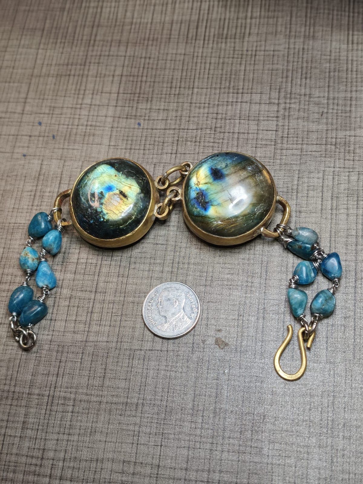 Aurora Labradorite & Wire-Wrapped Blue Apatite Statement Bracelet