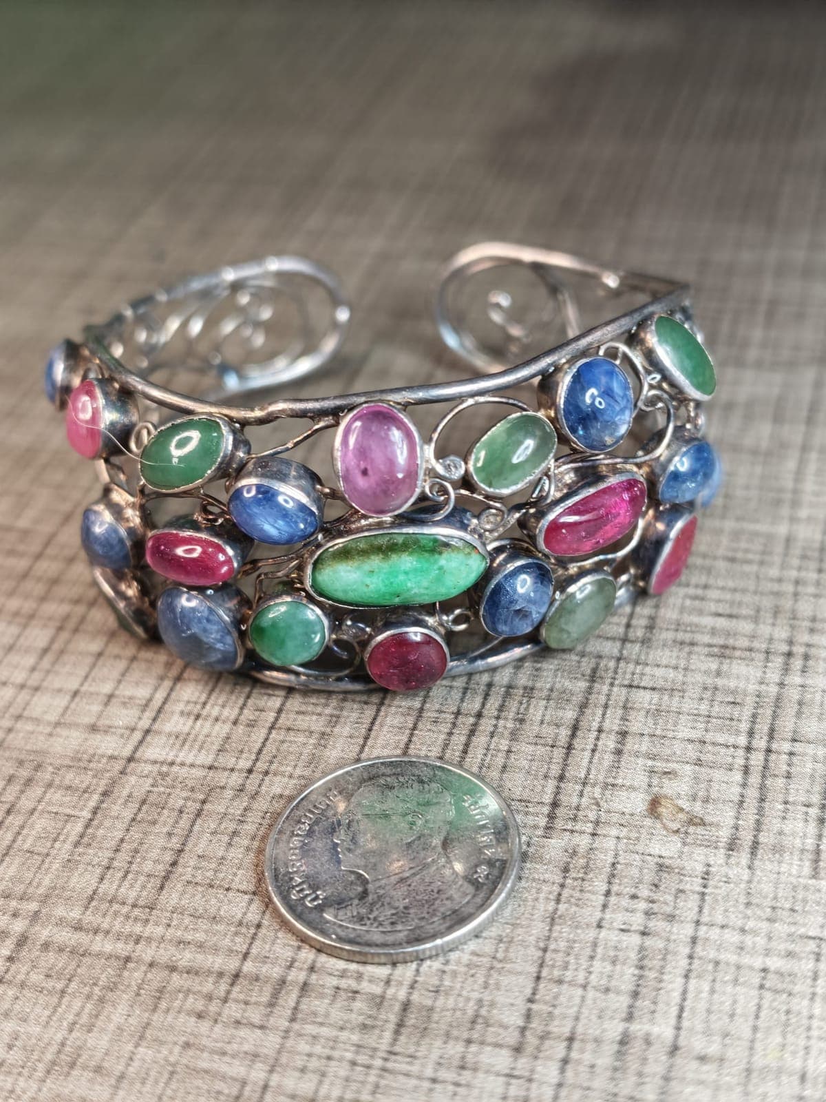Bohemian Rhapsody Multi-Gemstone Filigree Silver Cuff