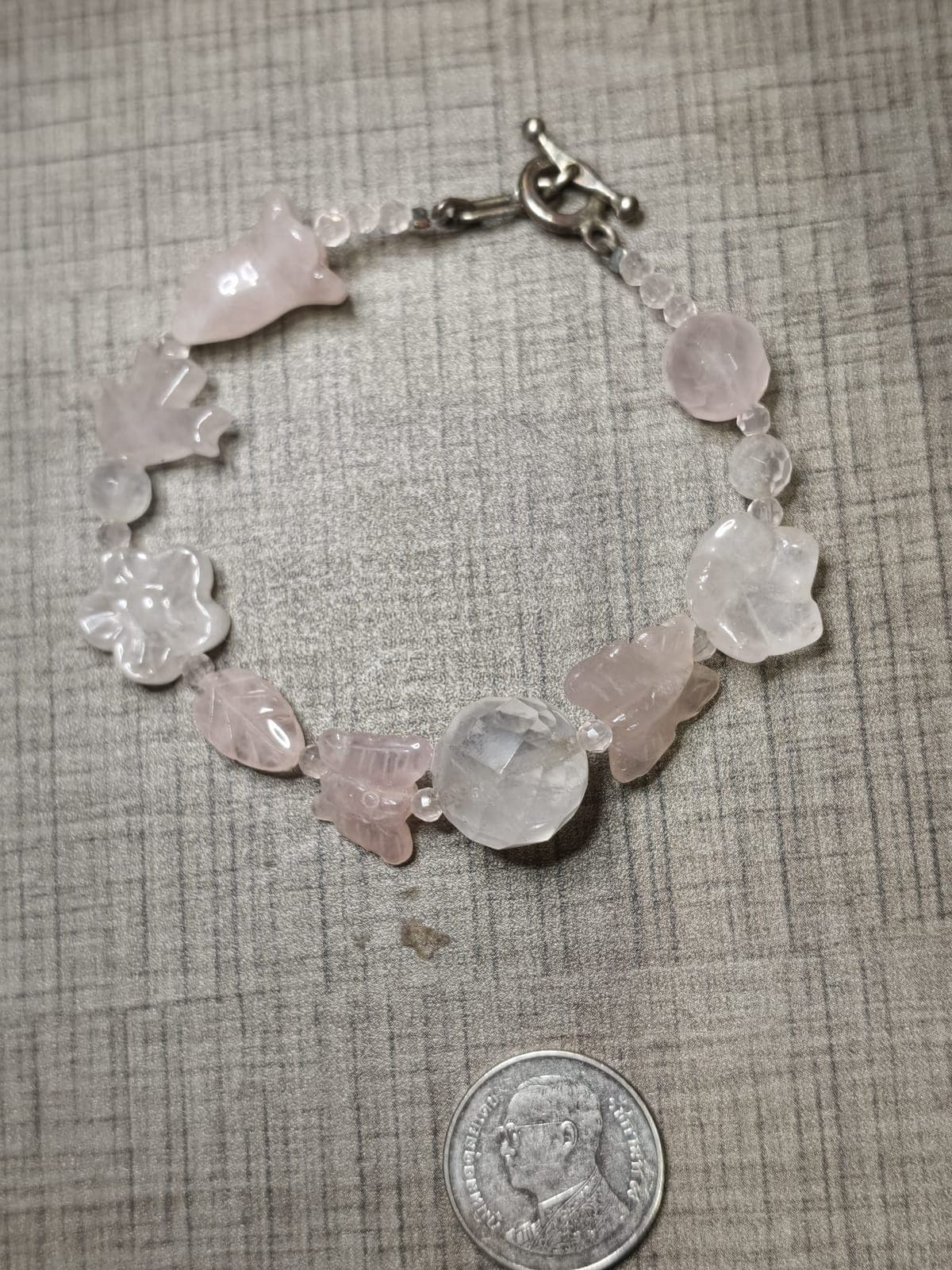 Botanical Dream Carved Rose Quartz Charm Bracelet