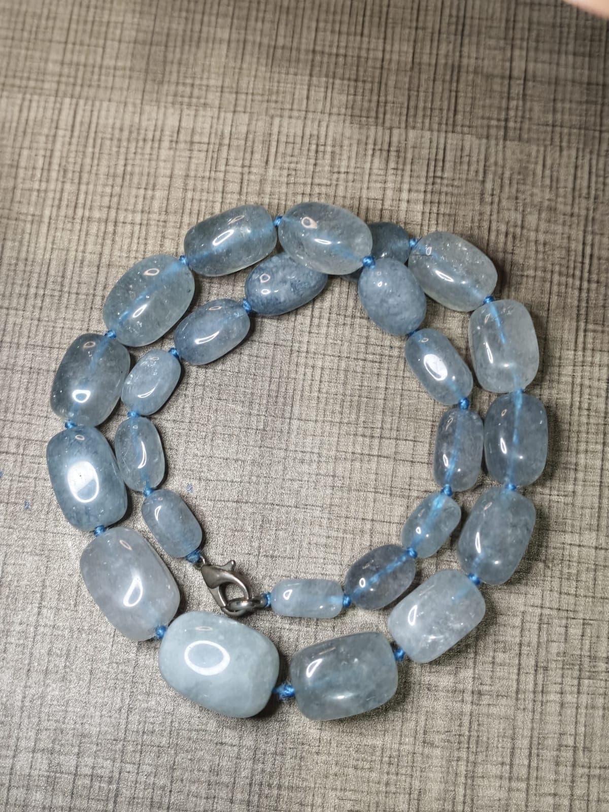 Glacial Ice Aquamarine Smooth Barrel Statement Necklace