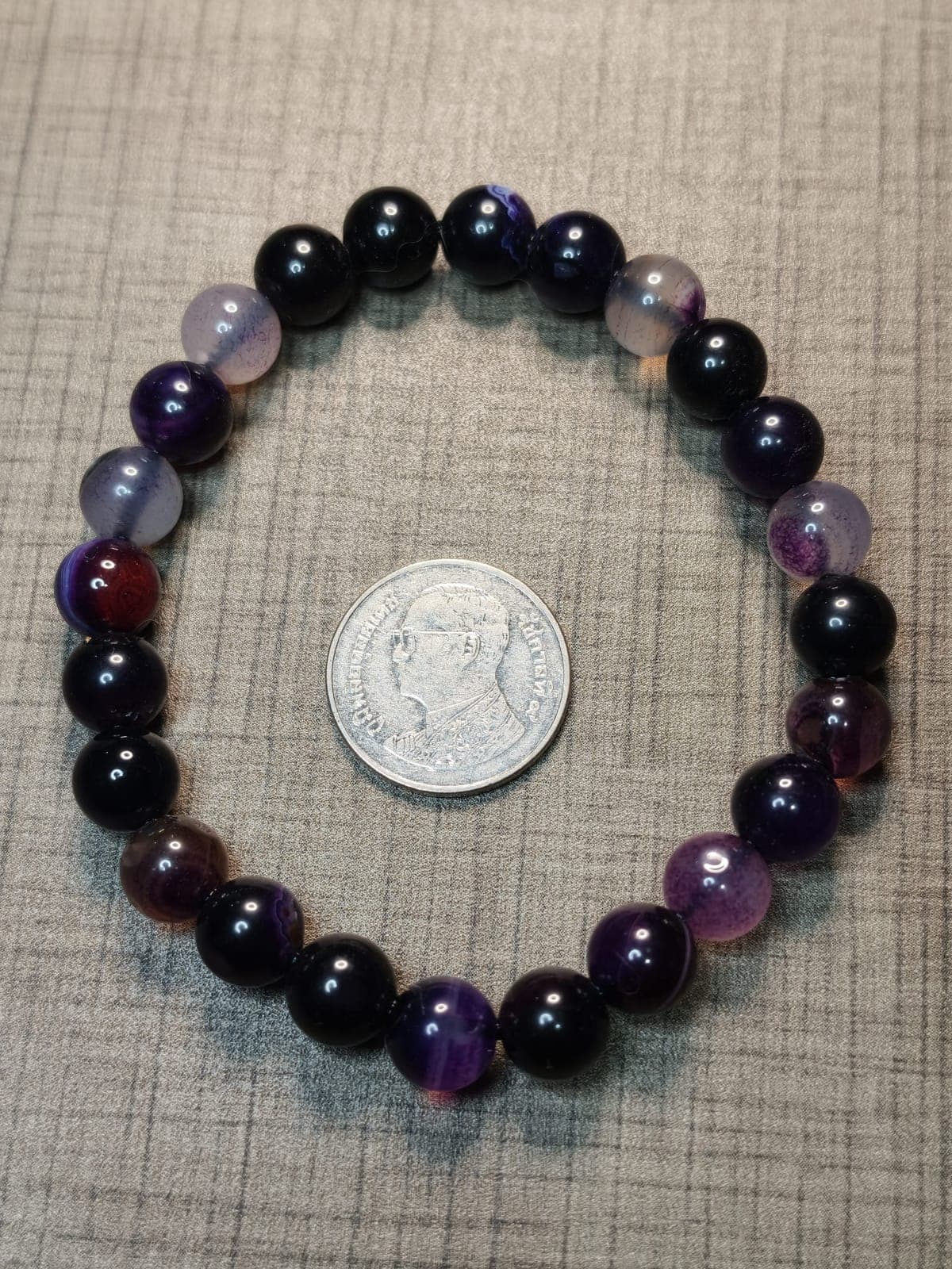 Mystic Purple Banded Agate Polished Bead Bracelet