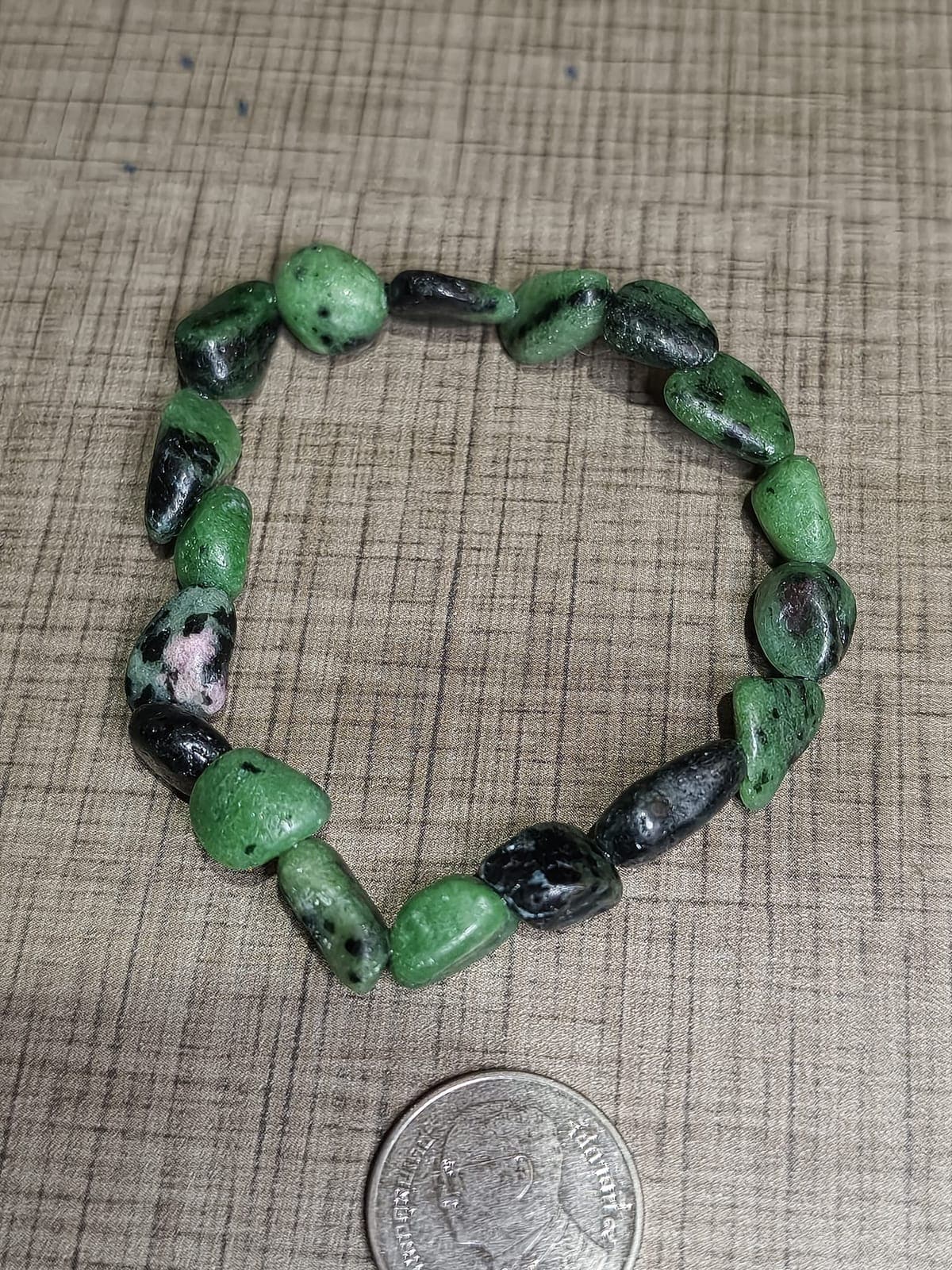 Raw Ruby in Zoisite Tumbled Pebble Stretch Bracelet