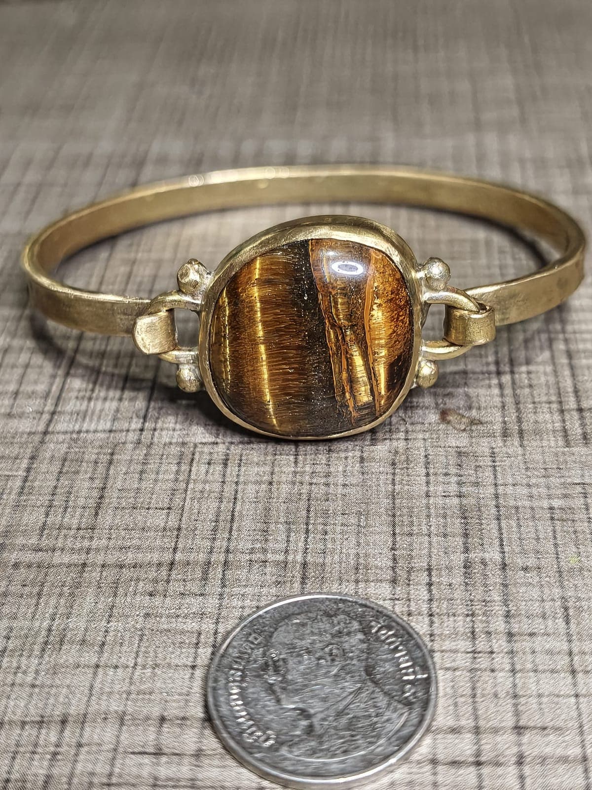 Vintage Eclipse Tiger's Eye Brass Cuff Bangle
