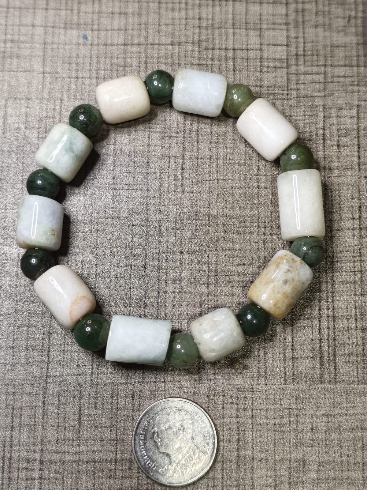 Zen Balance Natural Green & White Jadeite Barrel Bracelet