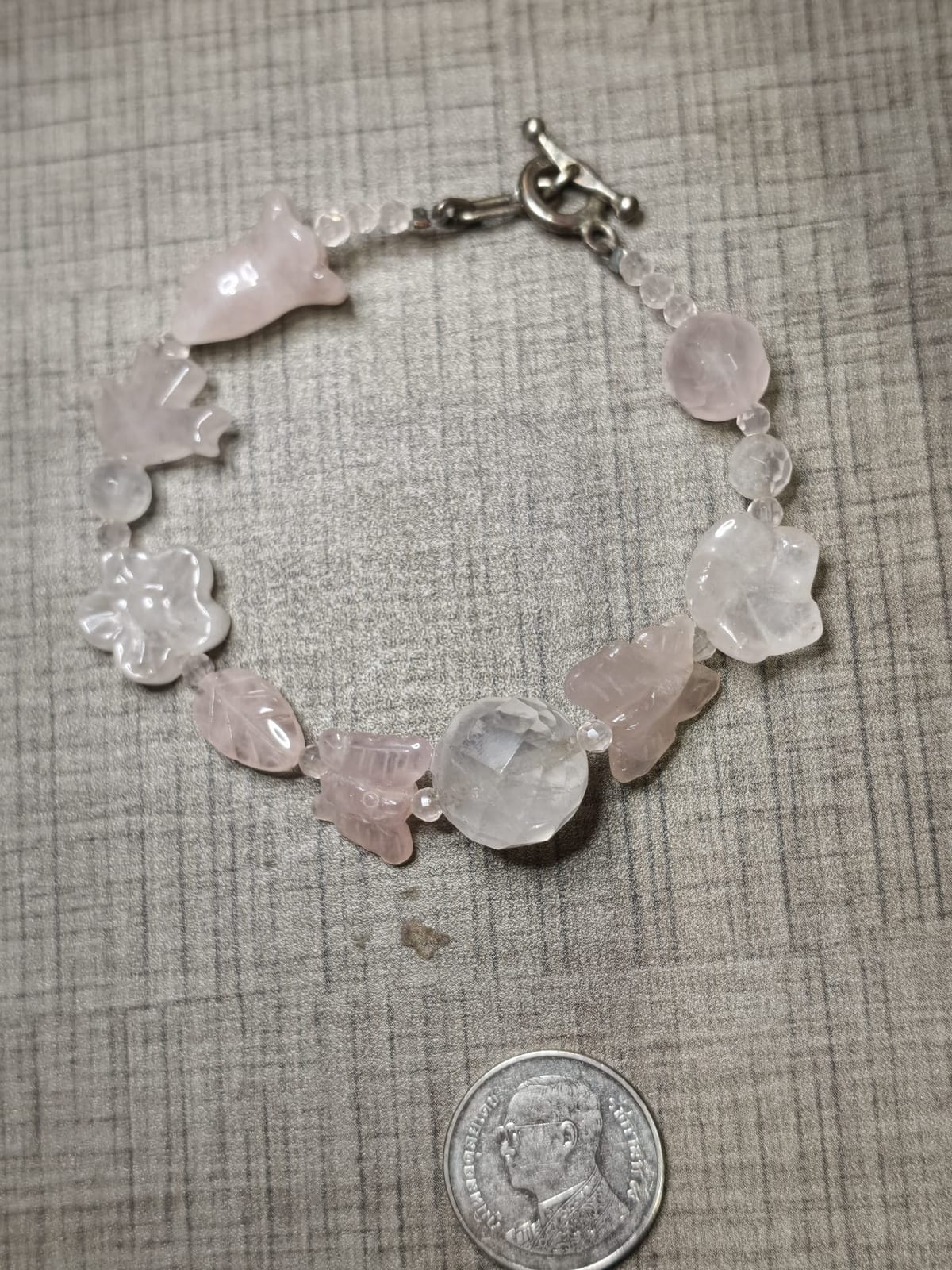 Botanical Dream Carved Rose Quartz Charm Bracelet